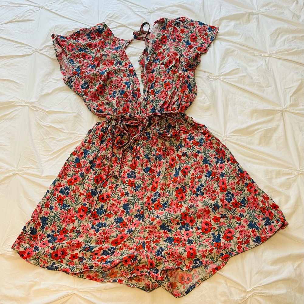 Floral open back romper